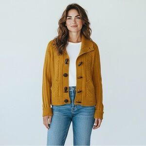 Burberry Cable Knit Toggle Close Wool Cardigan Sweater Orange Size 40/Small